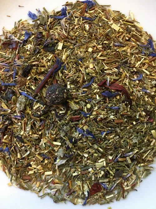 Hey, this time the photo is actually my own! Adagio Green Roobios Blueberry Tea.