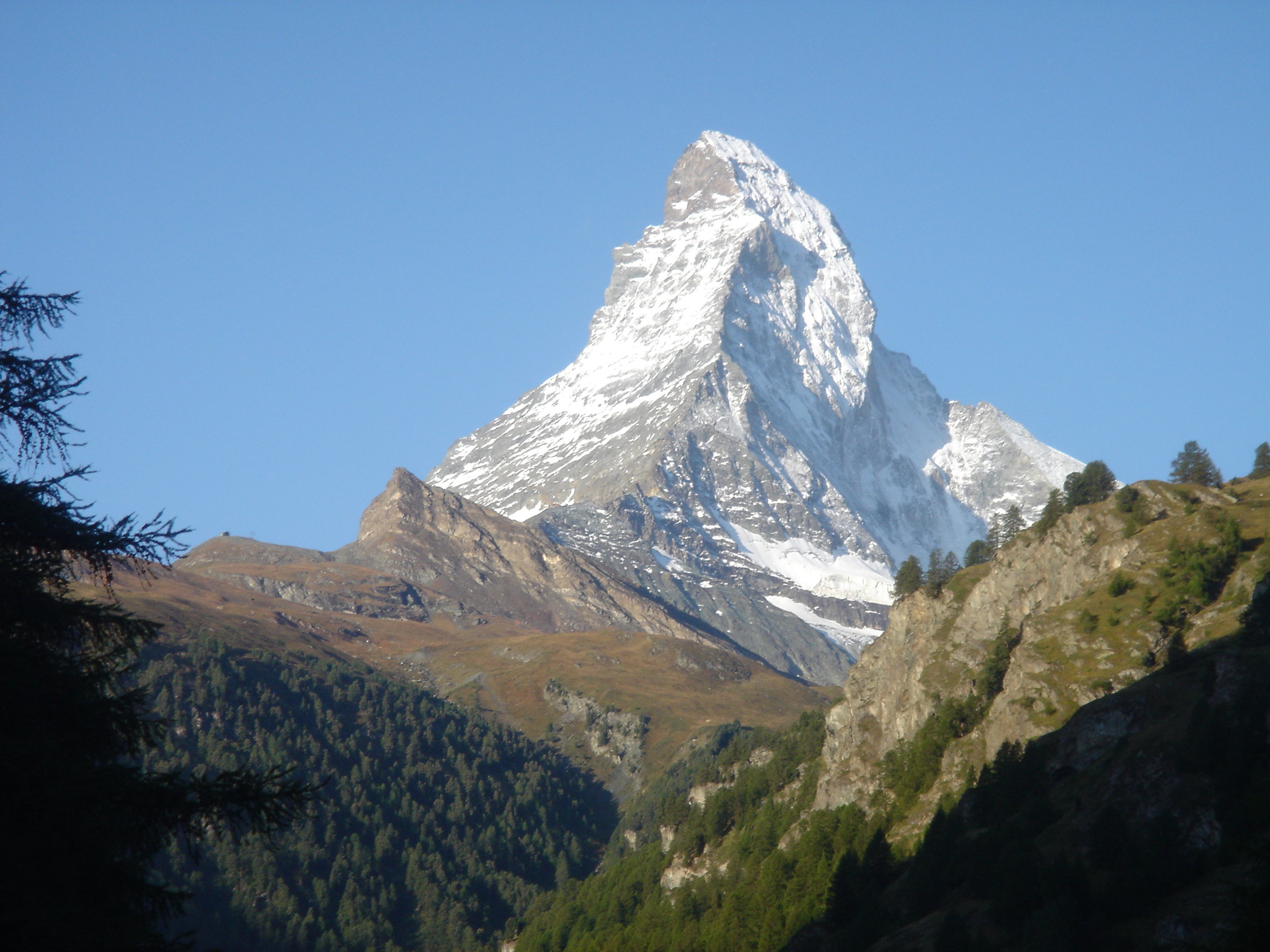 The Matterhorn rises above Zermatt, the eastern end of the Walker’s Haute Route.