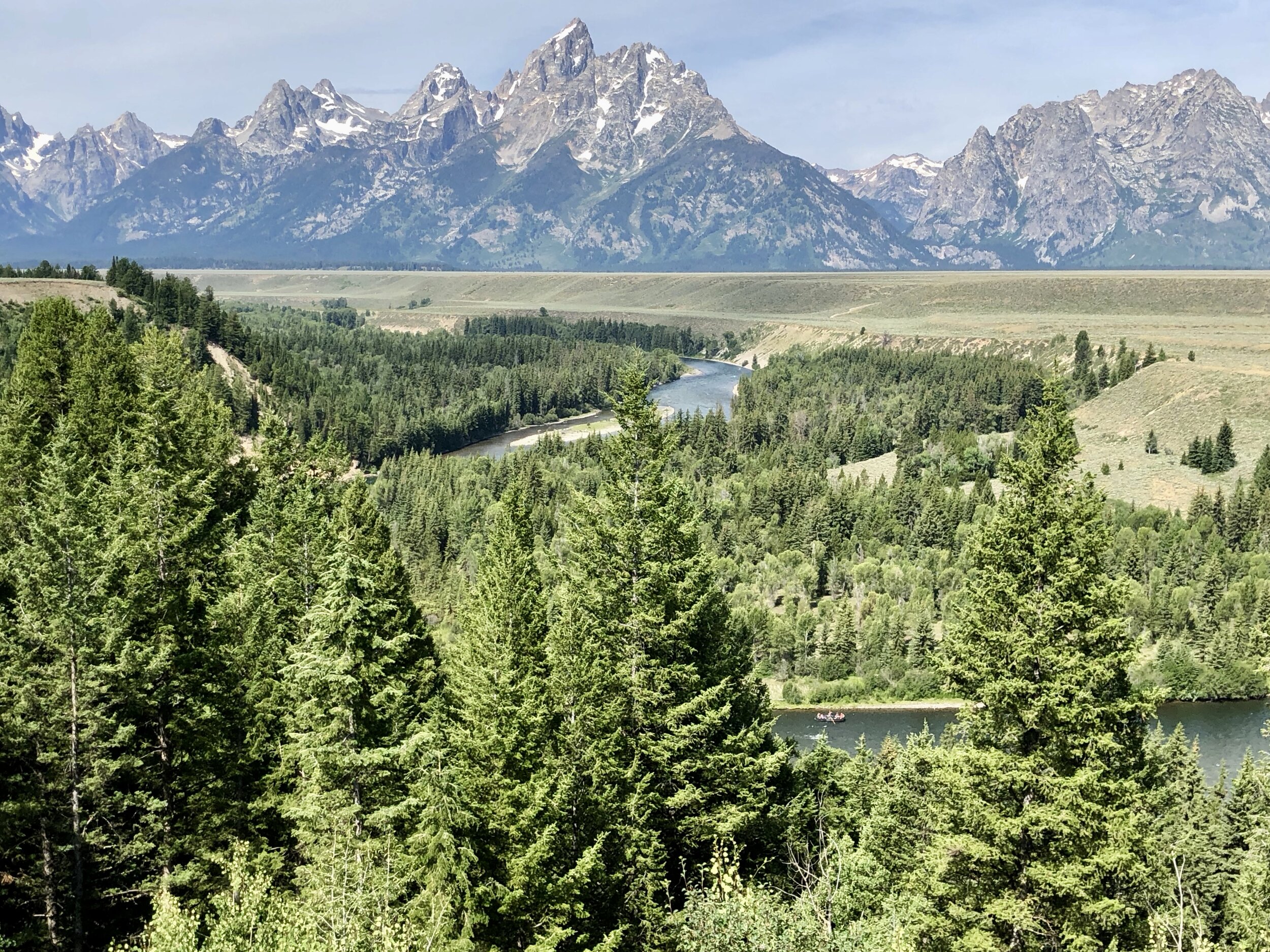 The Snake River winds through the valley east of the Teton Mountain Range.