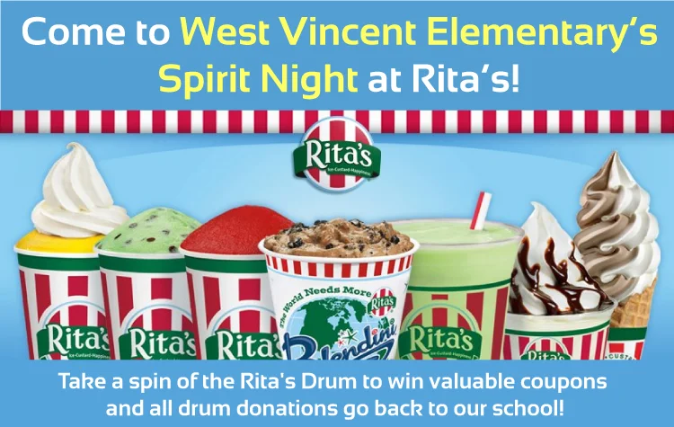 Come to West Vincent Spirit Night at Rita's Water Ice