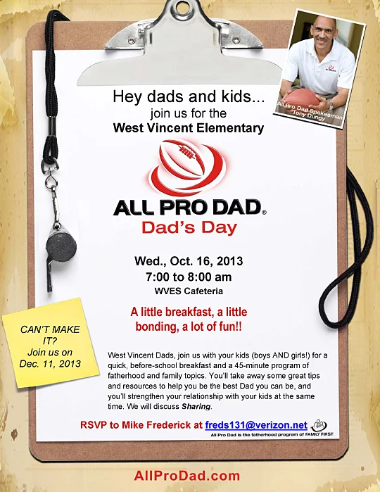 All Pro Dads Breakfast at West Vincent Elementary School on October 16