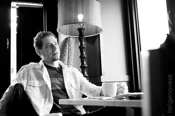 Black and White Photograph of Musician, Mike Bass