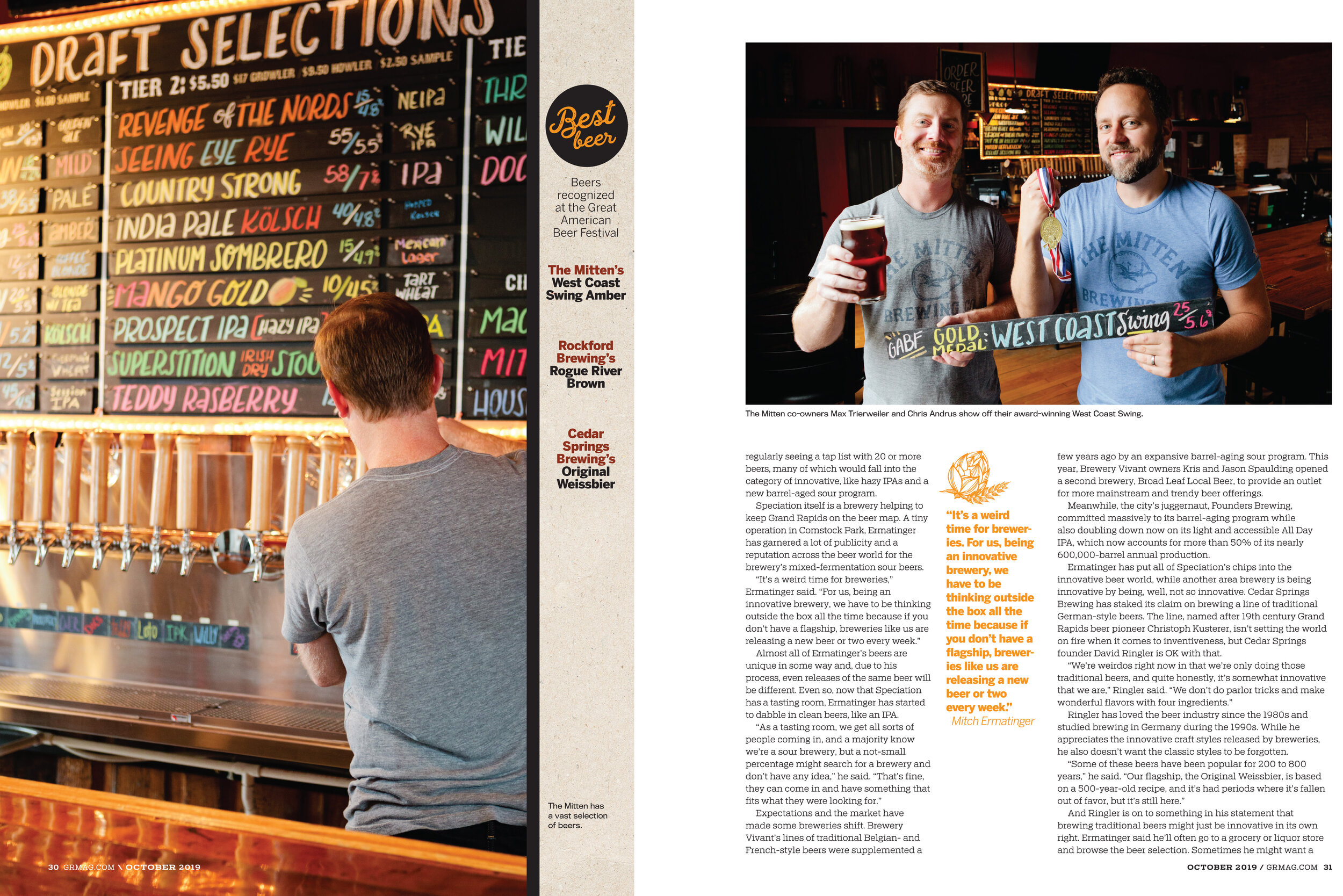 Grand Rapids Magazine Brewery Guide Cover Story - October 2019