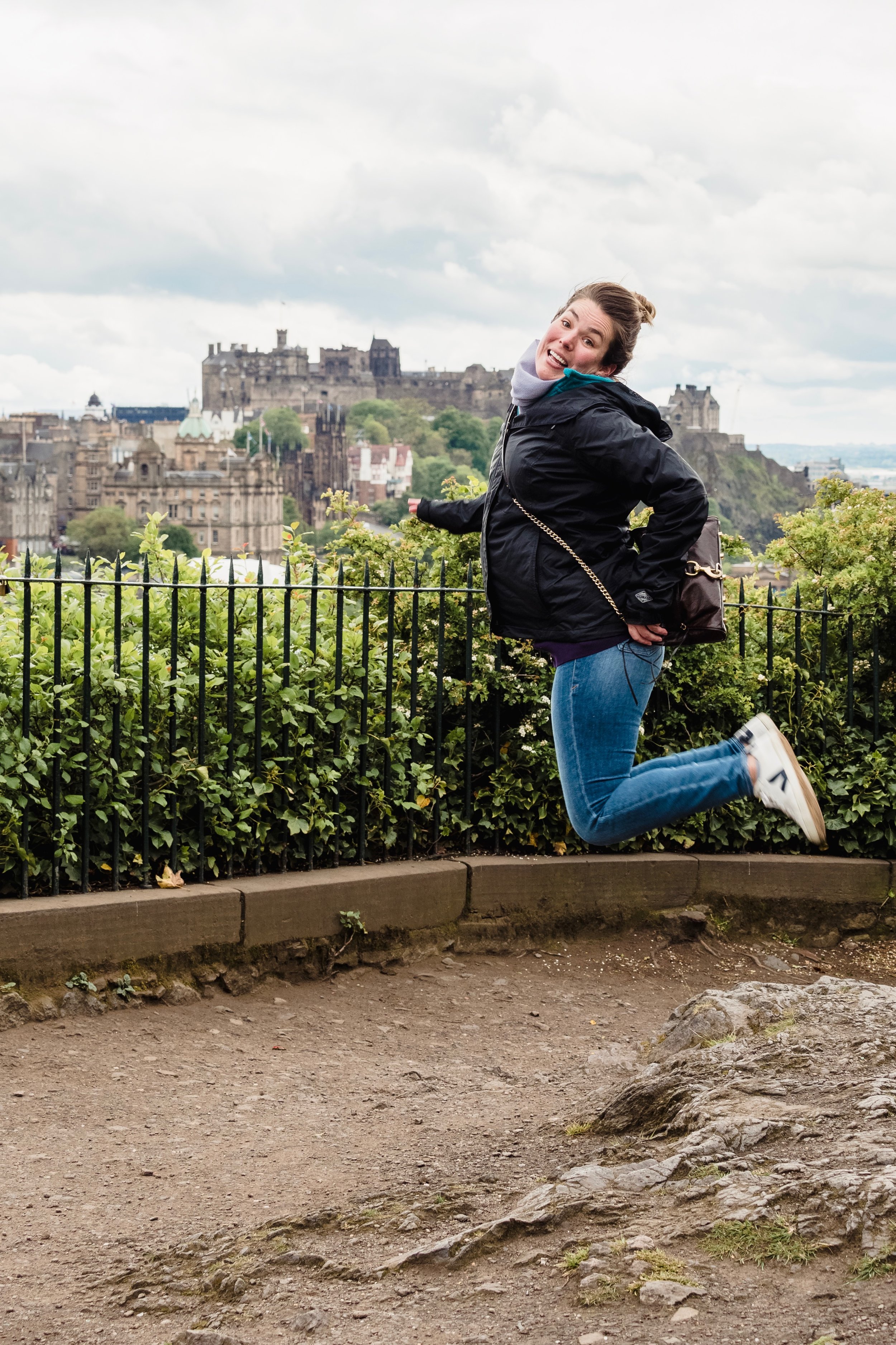Caroline taking flight atop Calton Hill