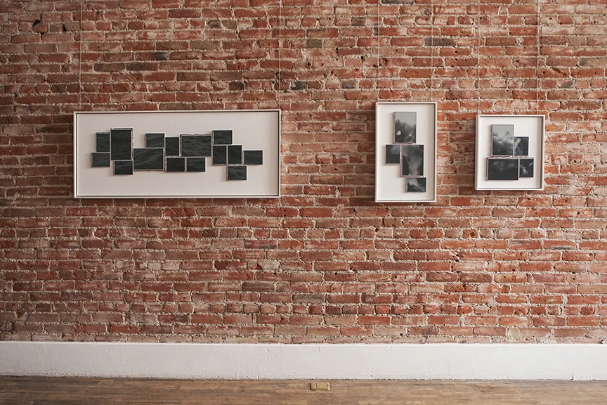 (right to left) Clouds #3, ePaper, 17.5" x 20" Clouds #4, ePaper, 16" x 26" Ocean #1, ePaper, 55.5" x 23"