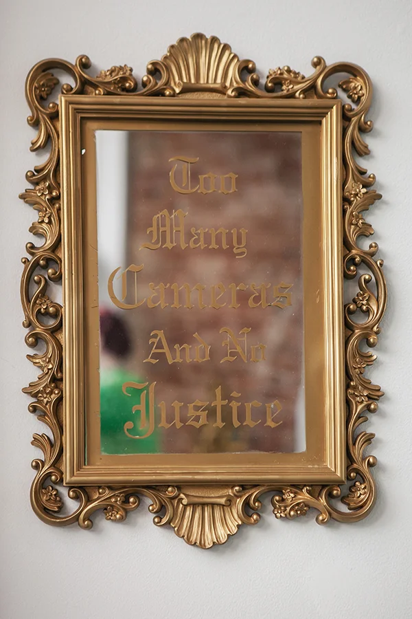 "Too Many Cameras and No Justice (Small Mirror)" 19 1/2" x 14", Available