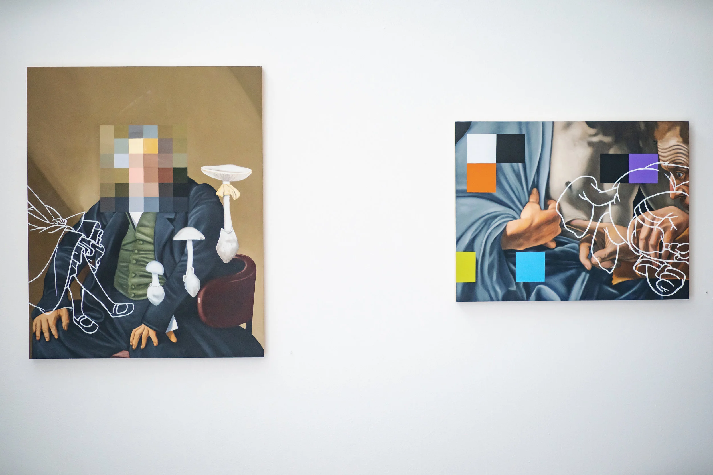 Pixelate (L) SOLD & Incredulity (R) - Oil on Panel