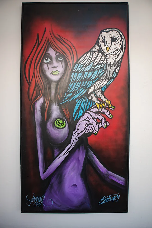 Owl With No Name - Acrylic, Spray Paint, on Wood Panel 8' X 4' - $8,000