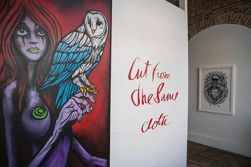 Owl With No Name (left) - Acrylic, Spray Paint, on Wood Panel 8' X 4' - $8,000