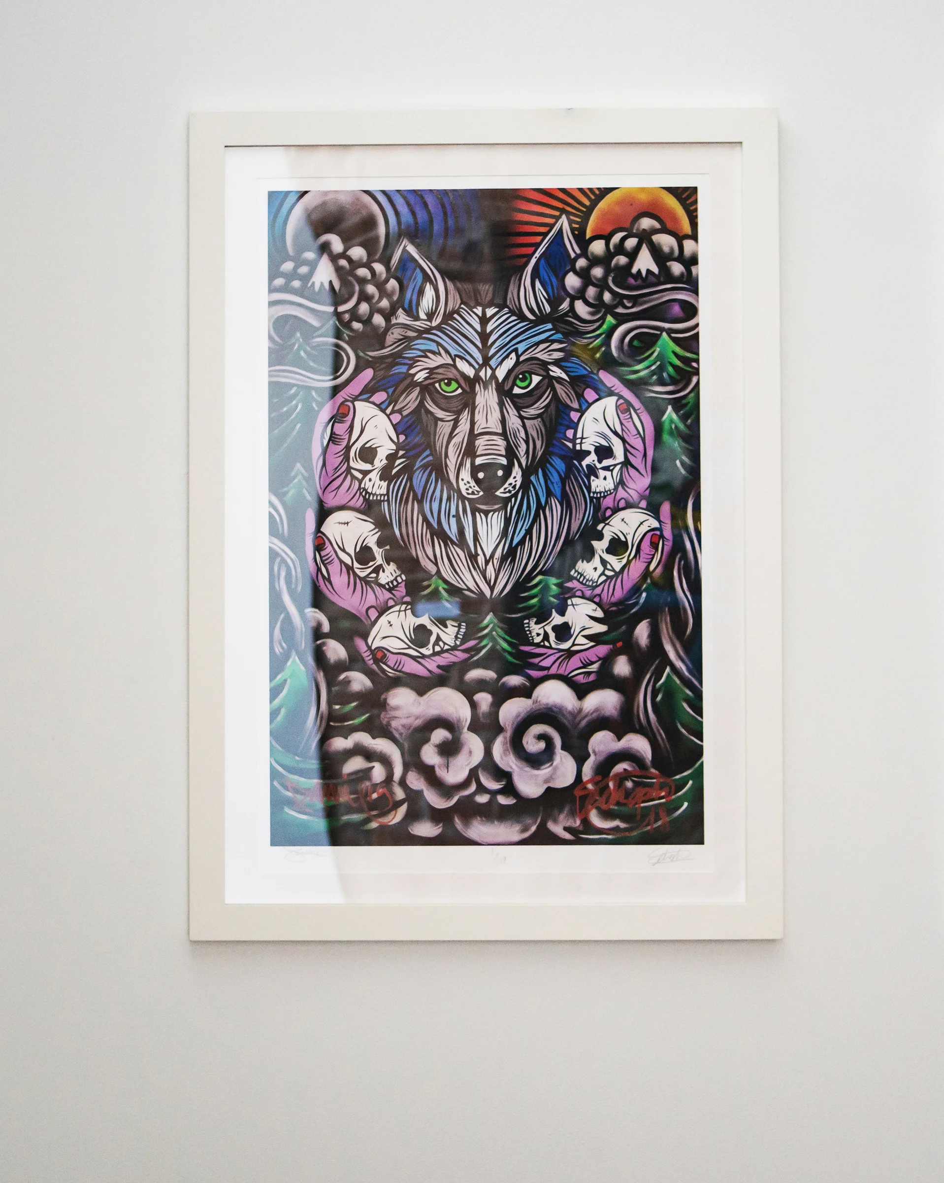Midnight Howler (left) - 33" x 47" framed print #1 of 19 limited edition - $650, unframed prints #s 2-19 - $250
