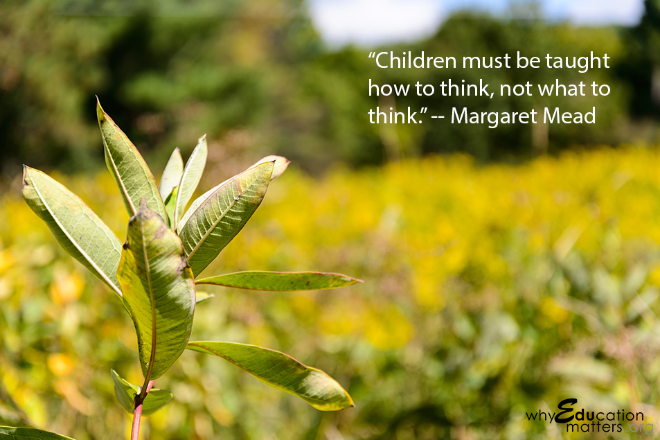 “Children must be taught how to think, not what to think.” -- Margaret Mead
