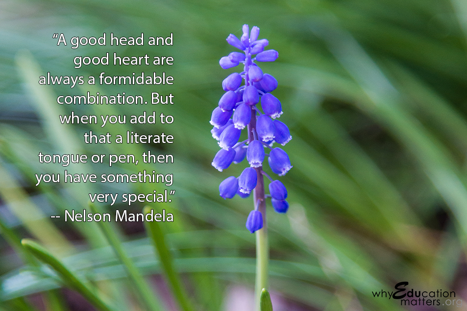 “A good head and good heart are always a formidable combination. But when you add to that a literate tongue or pen, then you have something very special.” -- Nelson Mandela