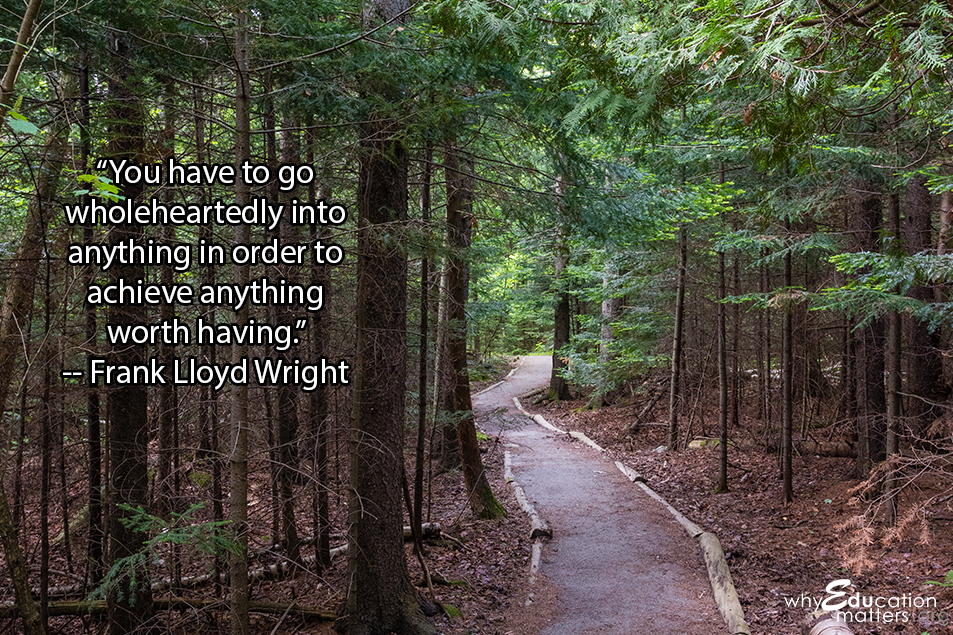 “You have to go wholeheartedly into anything in order to achieve anything worth having.” -- Frank Lloyd Wright