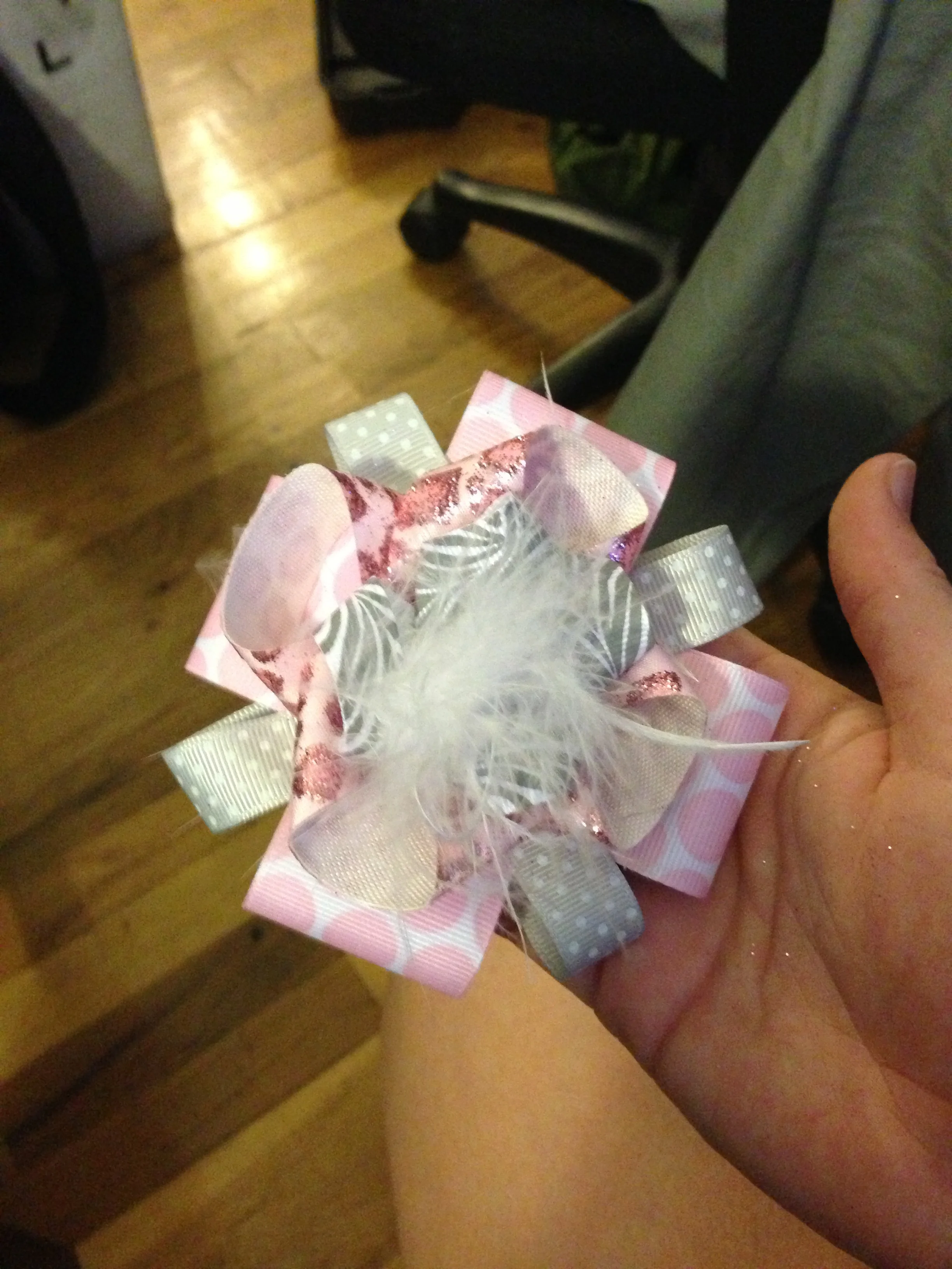 My latest project- learning to make hair bows! This was the first one, I'm pleased!