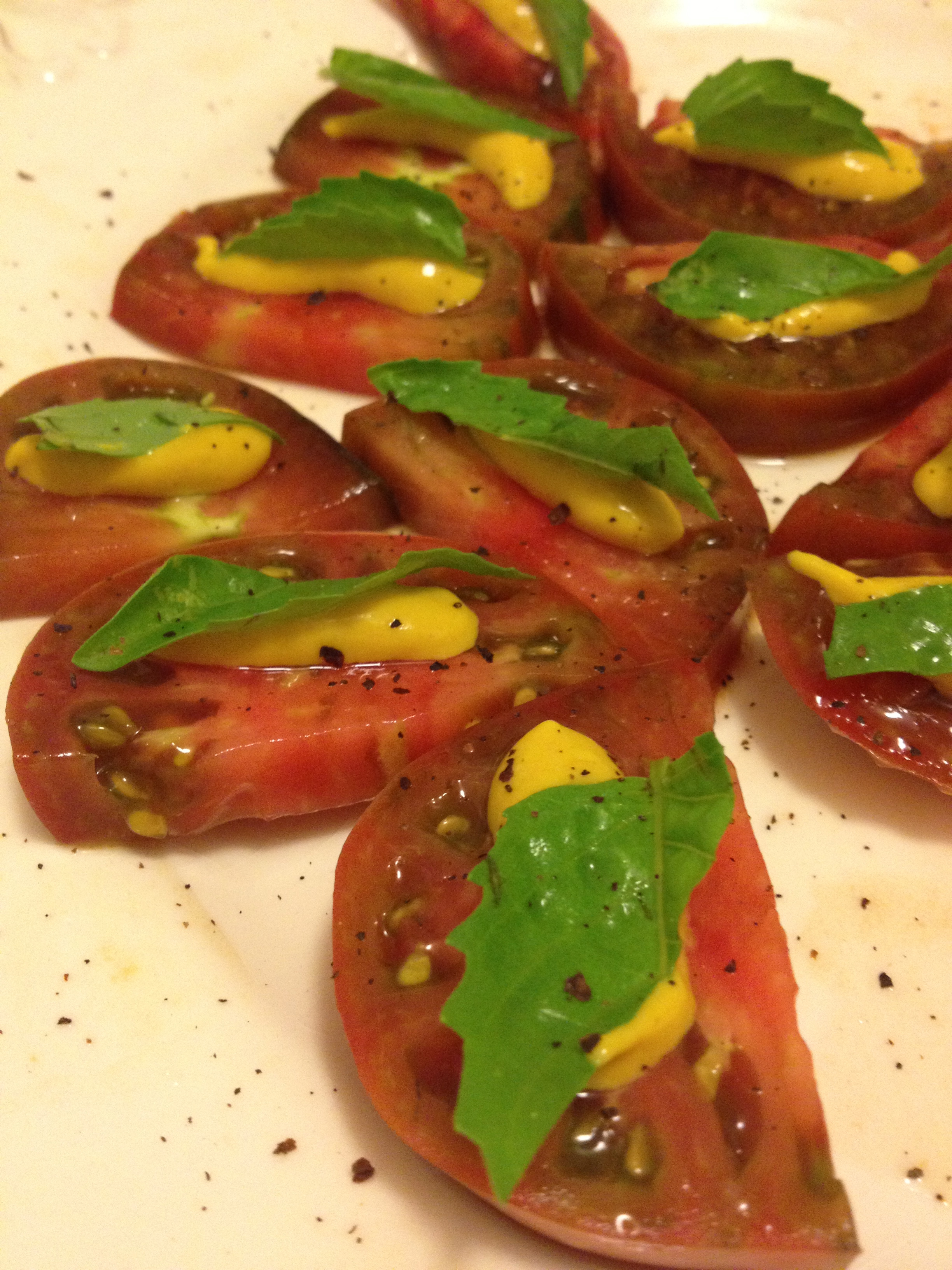 Here's what my vegan caprese snack looks like.