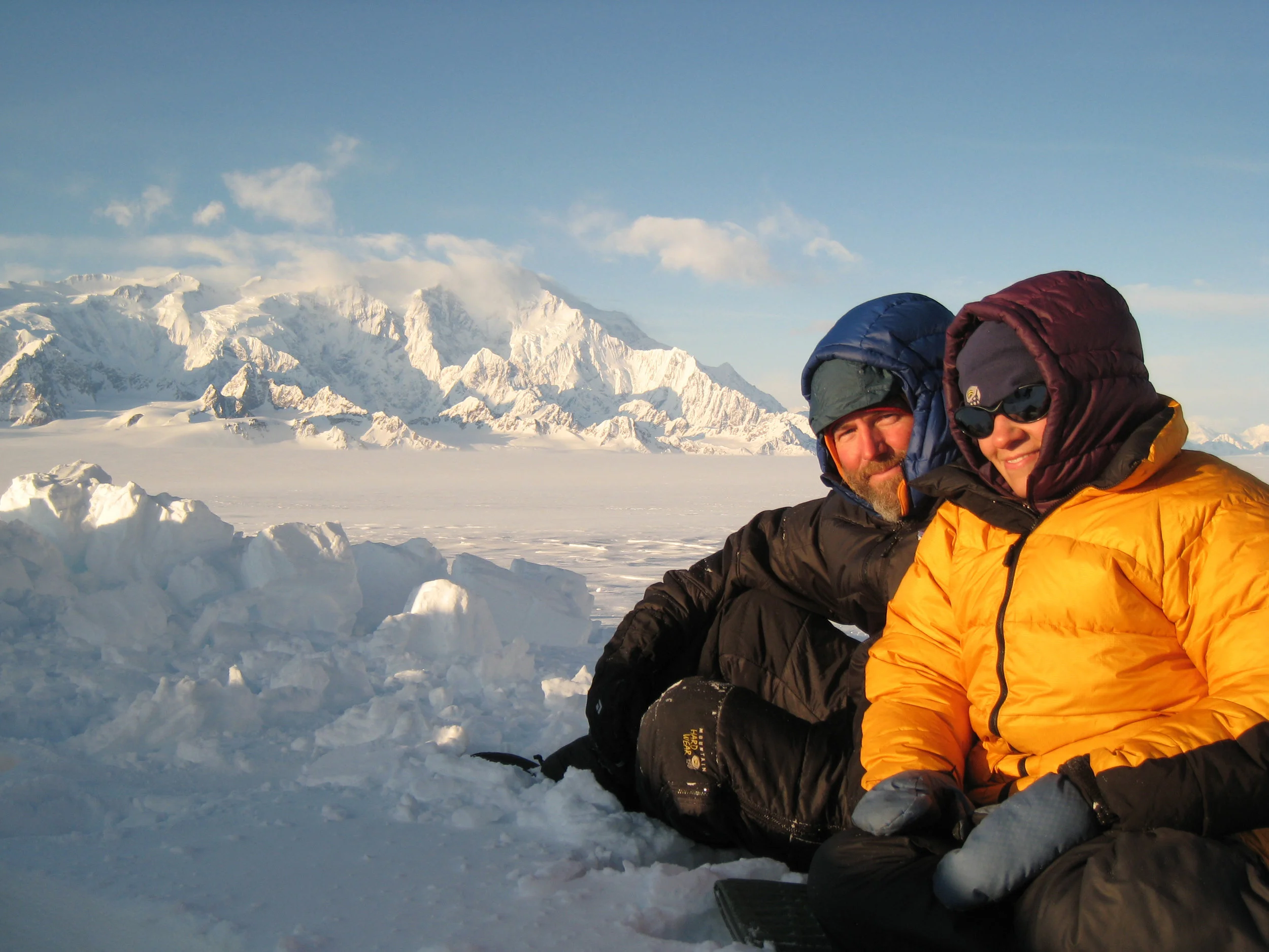 Greg and me sitting in front of Mt Logan, once the sun finally came out. 
