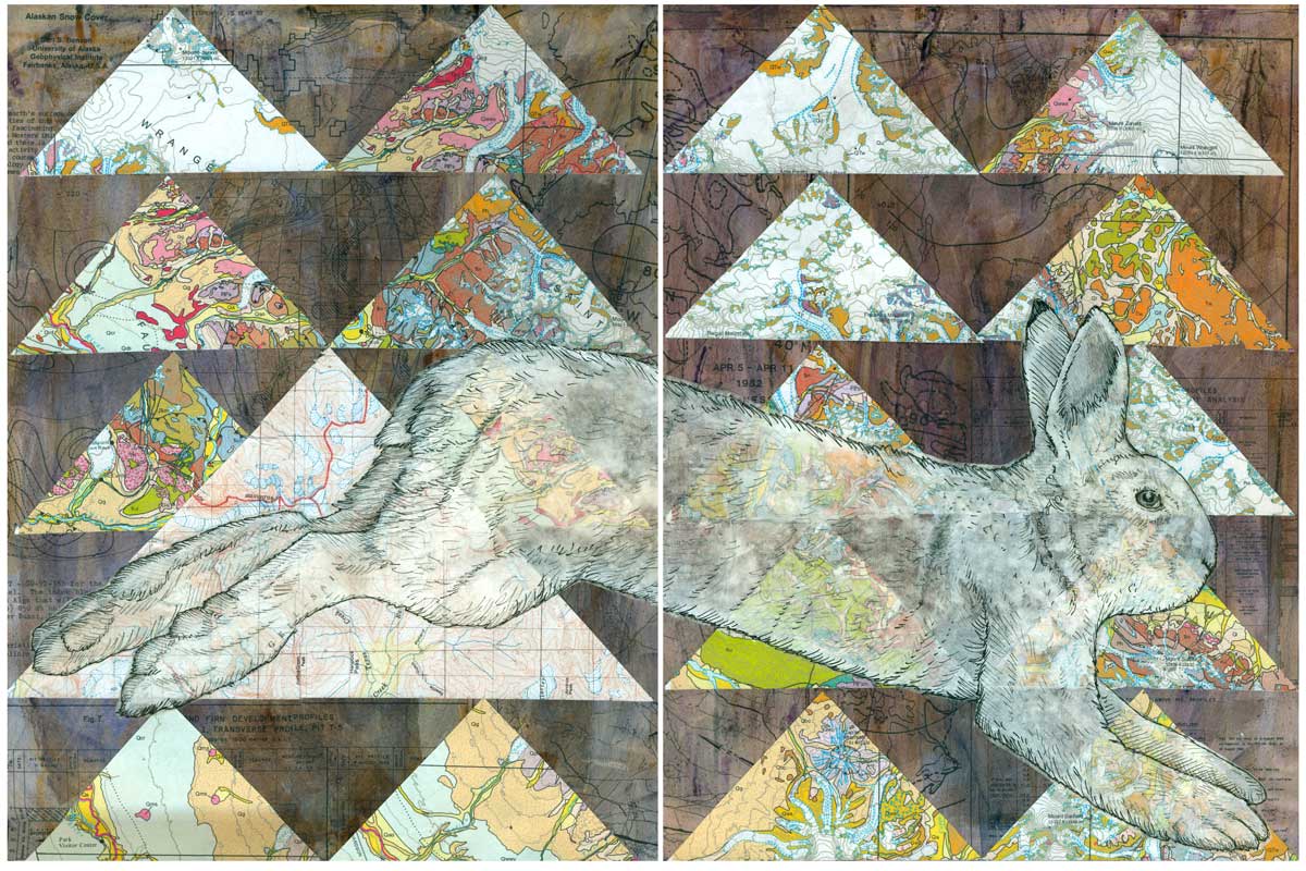 Photoperiodism - The Journey of the Snowshoe Hare - Mixed media collage
