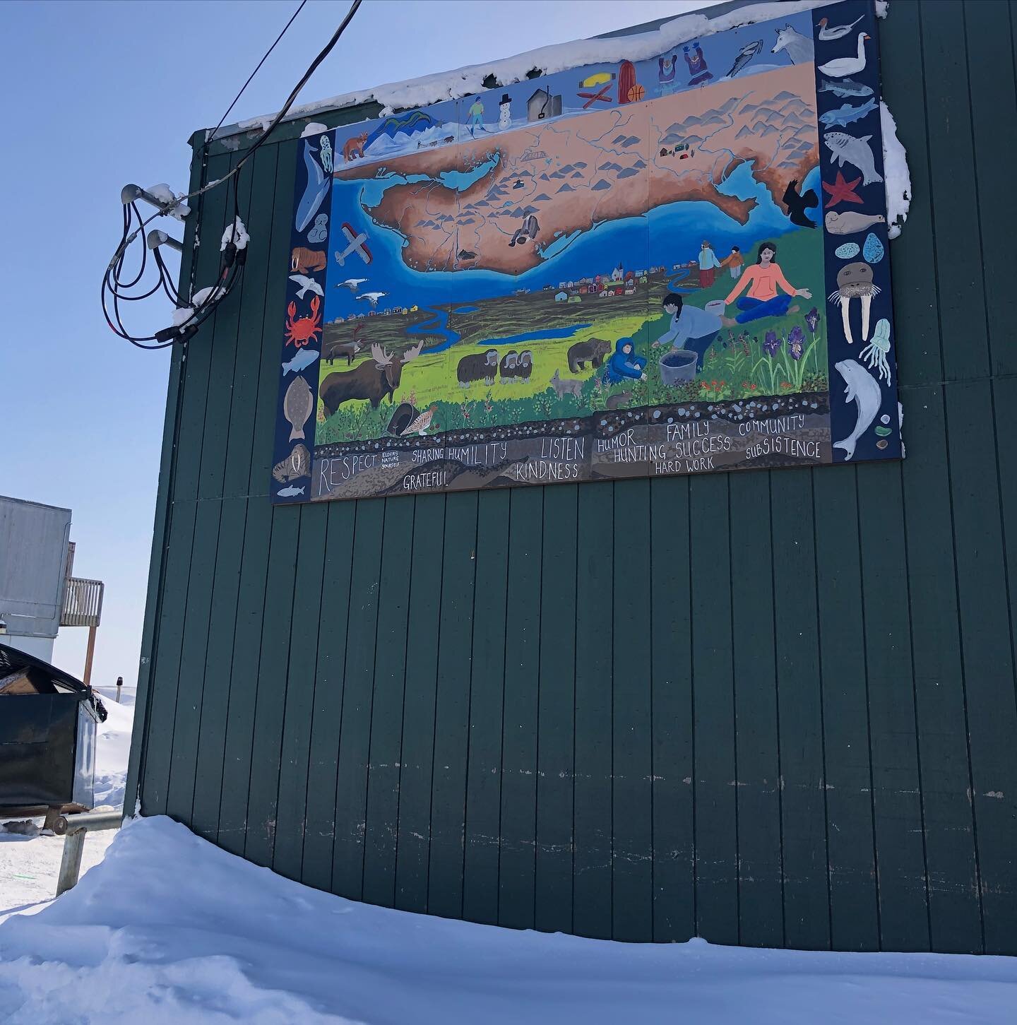 Unplanned stop over in Nome. I got to go down to Front street and check on this mural I made with middle schoolers a few years ago. It&rsquo;s still doing well!
#artistinschools #teachingartist #communitymural