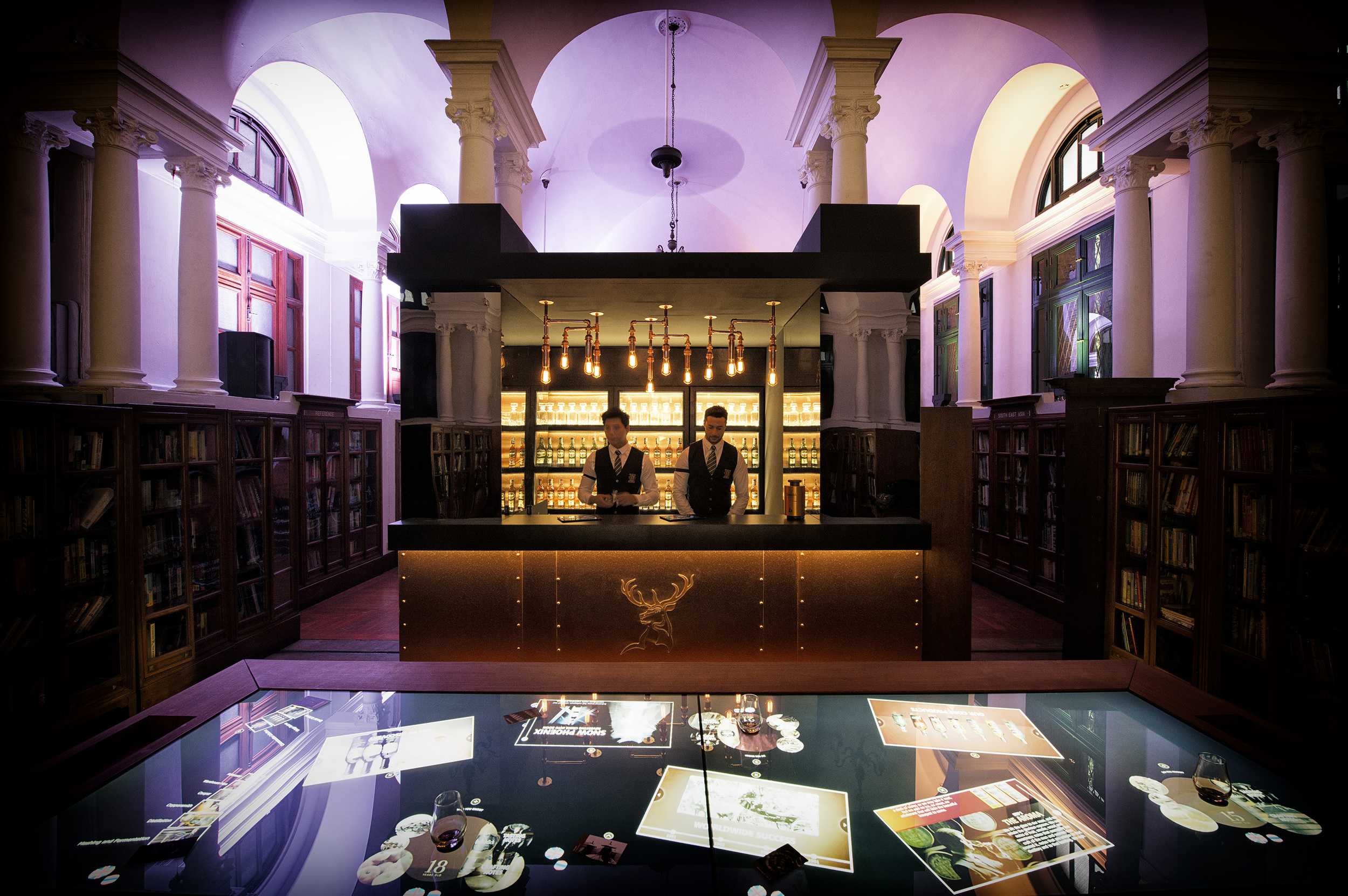 The whisky tasting bar and interactive table.