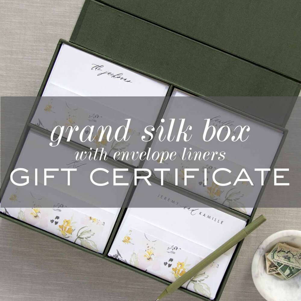Gift Card for Grand Silk Stationery Box with Envelope Liners — Haute Papier