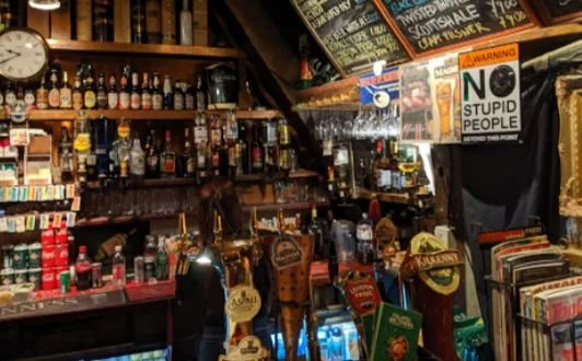 Inside What the Dickens British pub in Ebisu Tokyo where Pirates of Tokyo Bay perform monthly improv comedy