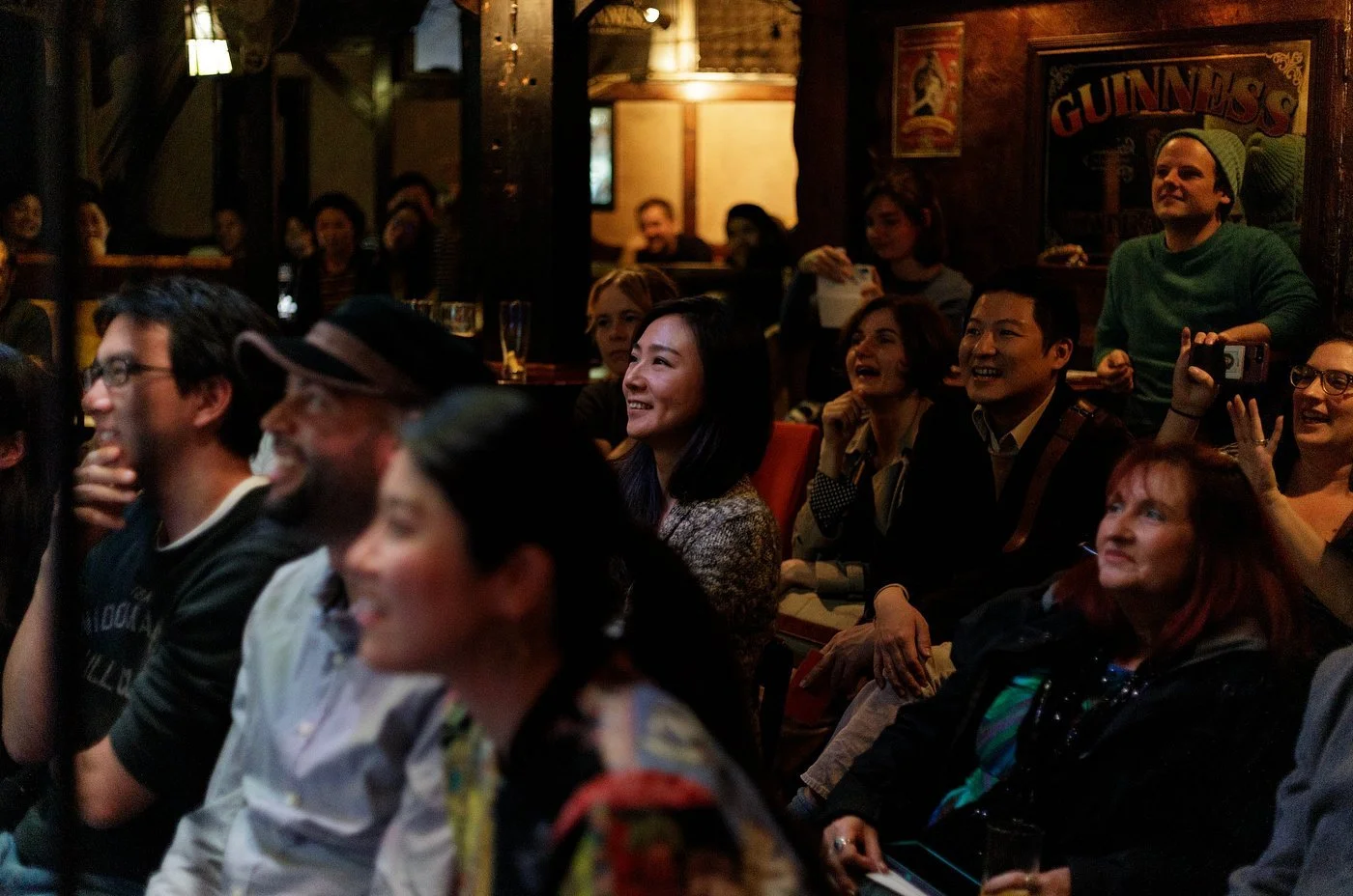 Diverse international audience at a Pirates of Tokyo Bay English and Japanese improv show in Ebisu Tokyo