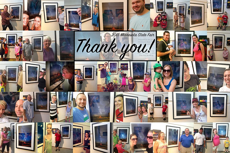 Family, friends, and fans in front of Barn Under Milky Way on display at the 2015 Minnesota State Fair.