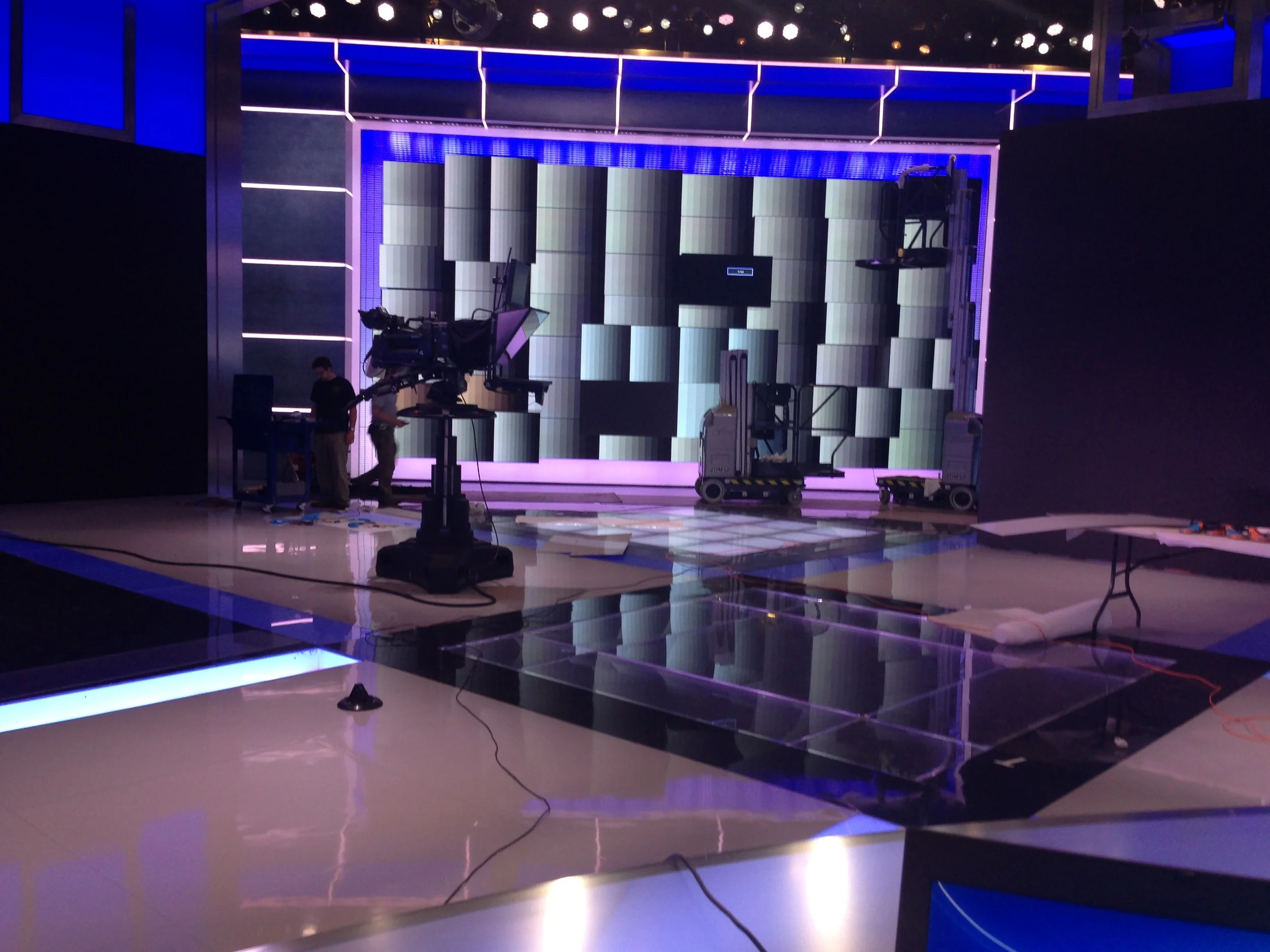 A look at calibrating 56 LCD and plasma monitors using Medialon to make sure the image is uniform and color-matched when seen through a broadcast camera.