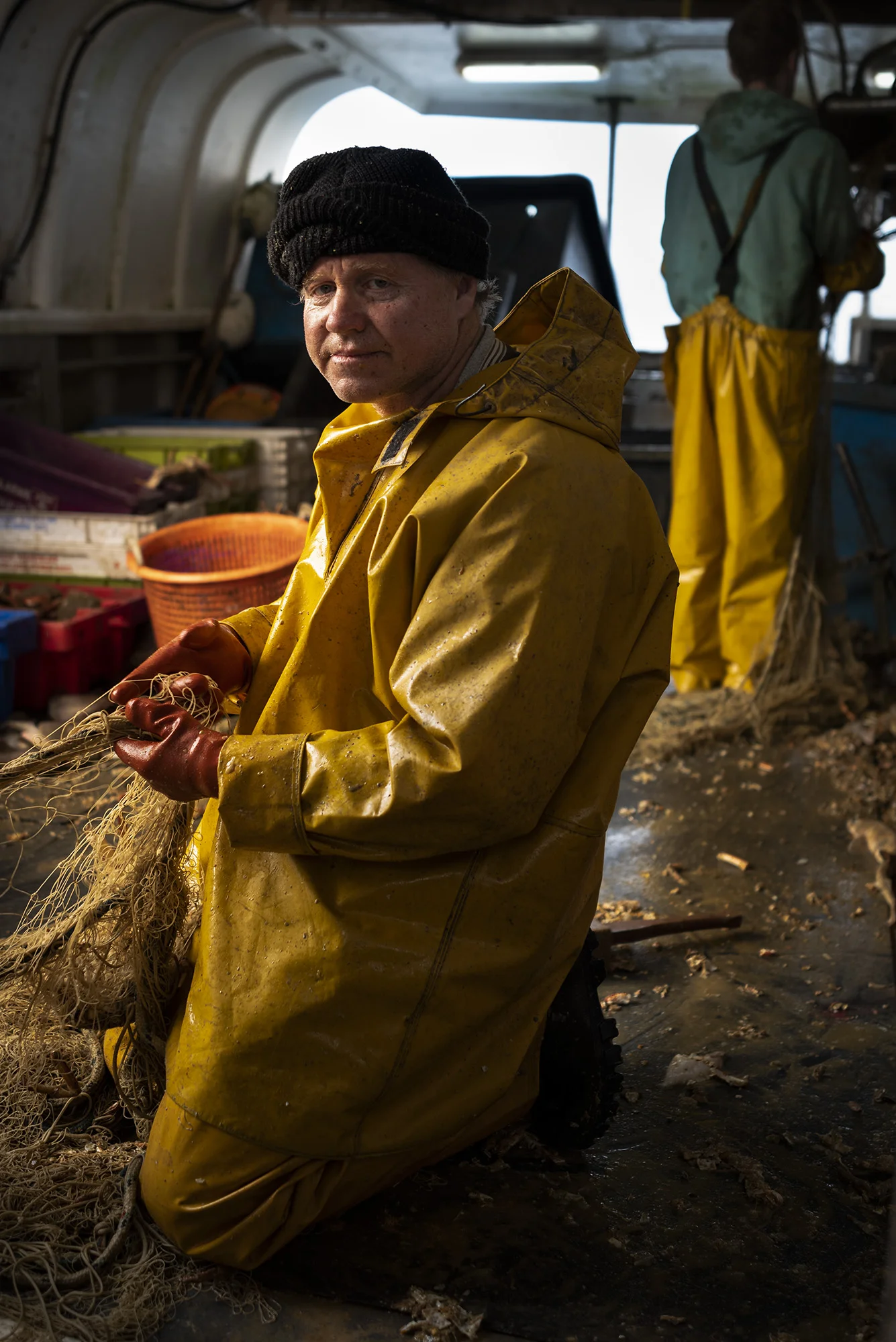 Dave, exhausted after a relentless 8 hours at sea. Freeing debris from the nets.
