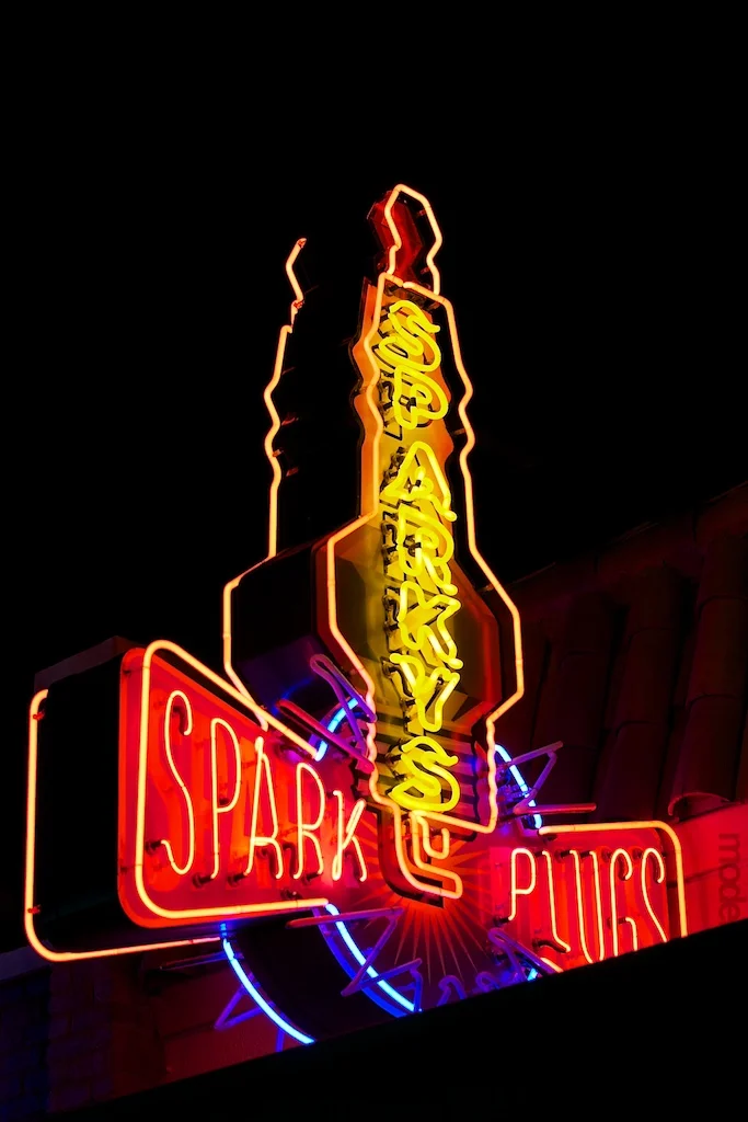 Disneyland_Cars_Land_Neon_Signs_Sparkys_Spark_Plugs.jpg