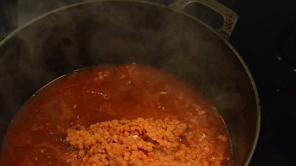 Un plato de guiso de lentejas