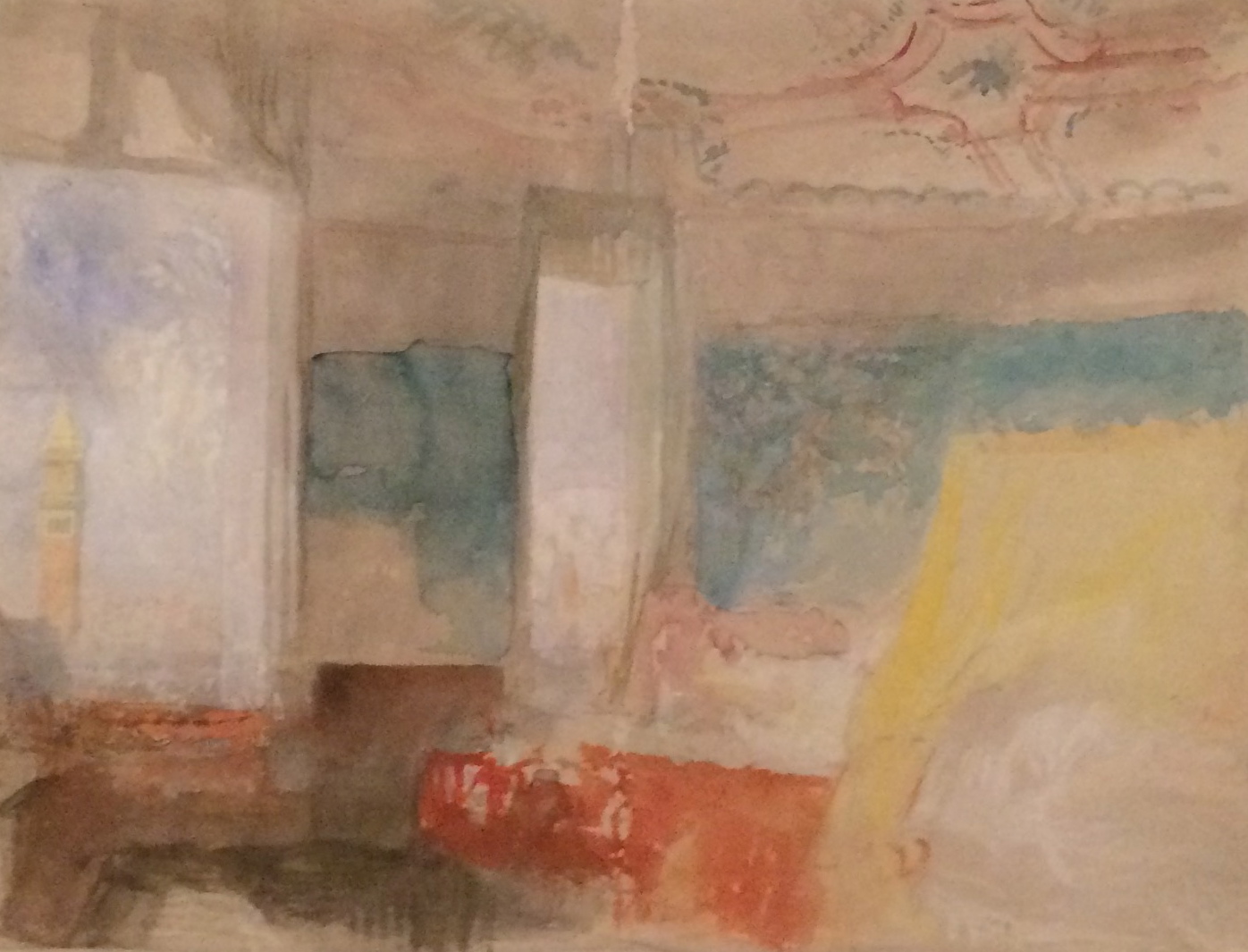 Turner's Bedroom in the Palazzo Giustinian (The Hotel Europe), Venice; Watercolor and gouache on paper ca. 1840