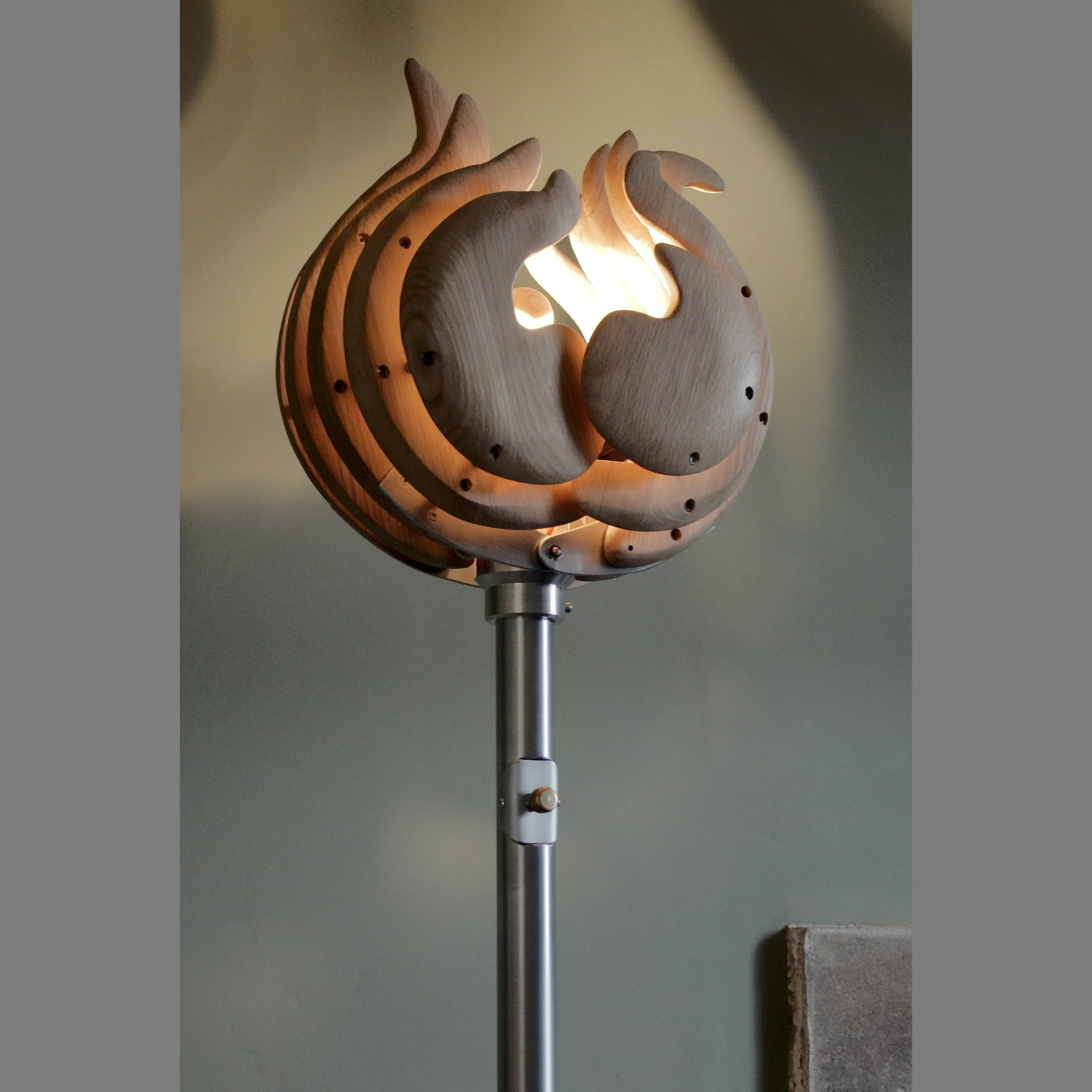Beacon sculptural floor handmade from aluminium and oak