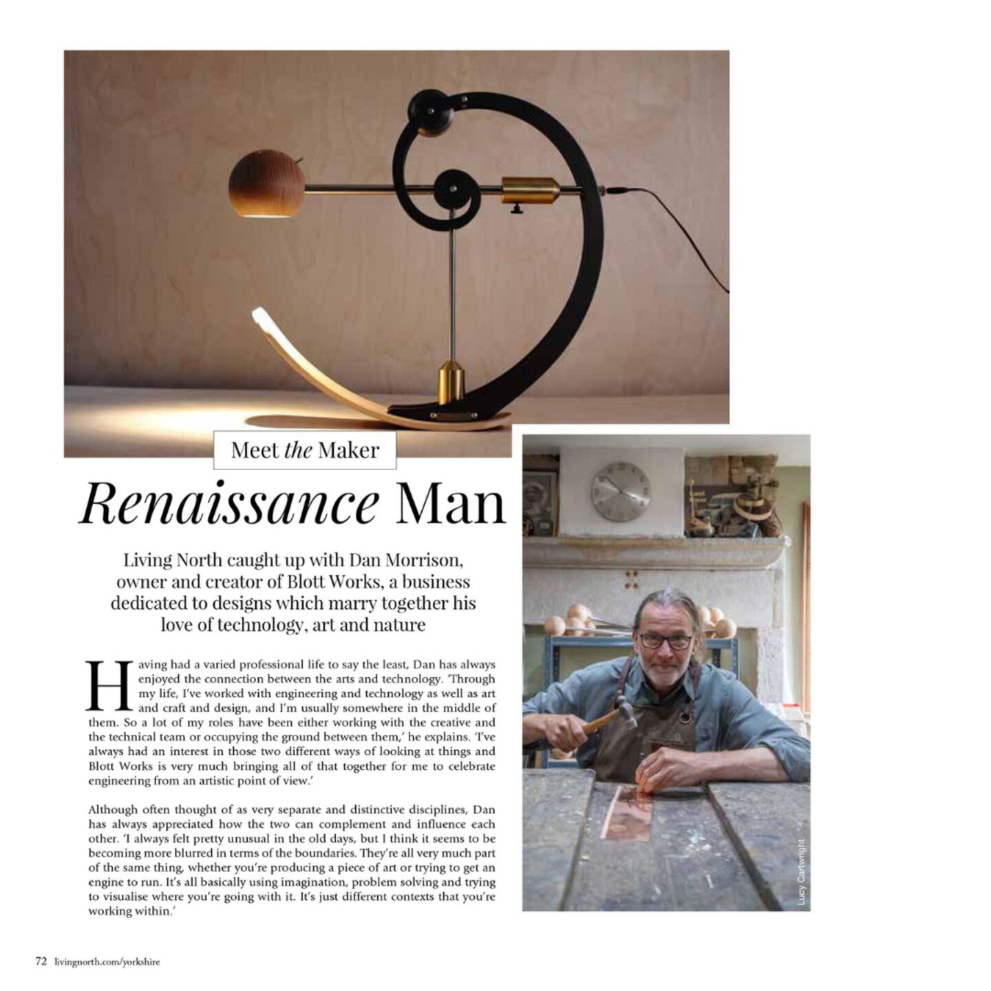 Really nice article about Blott Works in Living North (Yorkshire) next month (available now), written by Neave Herridge.

Neave has entitled it 'Renaissance Man', which I have to say I'm very happy with!

#meetthemaker #livingnorth #livingnorthyorksh