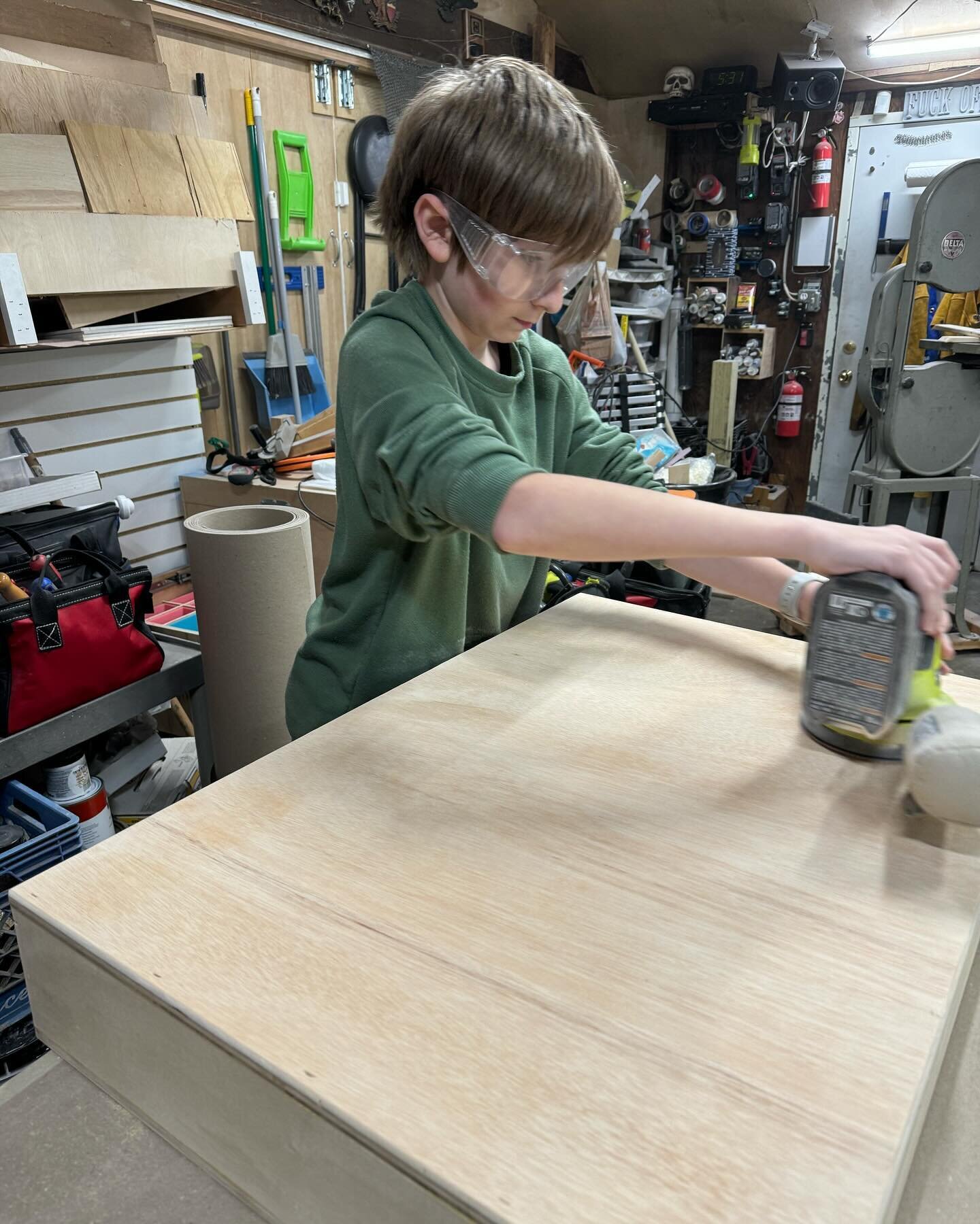 I may have told him to help make his desk, more than he offered to help make his desk, but we had a great time designing, building and installing his workspace in the craft room. Next up is to finish his Arc light and get some more pegboard holders p