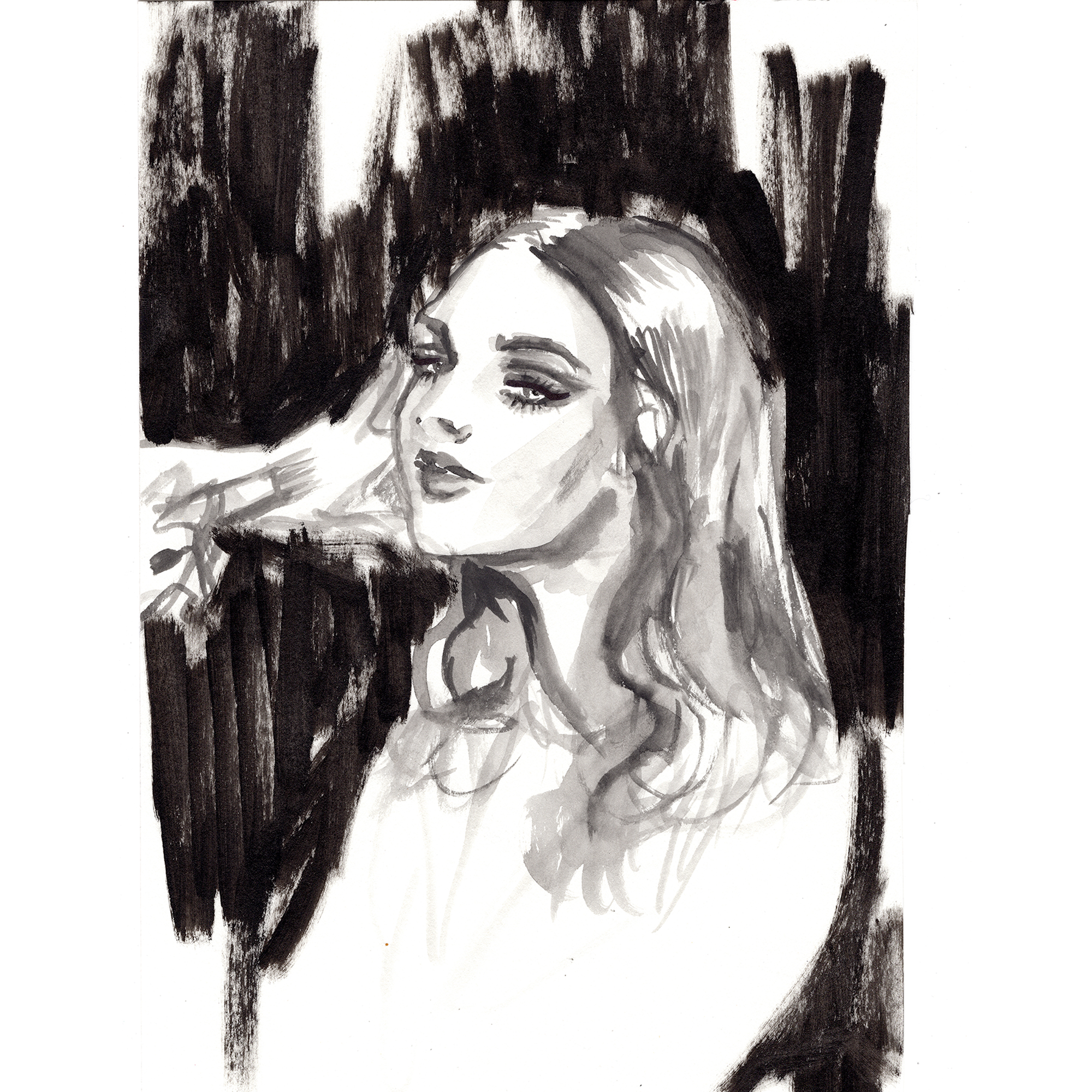 Backstage application watercolor fashion illustration by Cat Novak