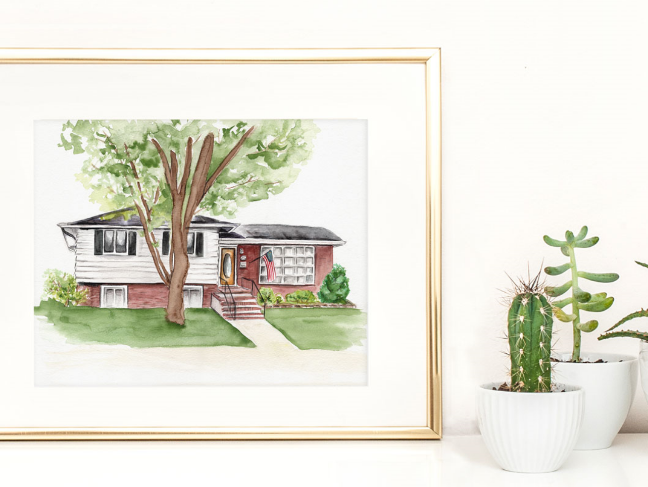Custom home watercolor, 14"x11"