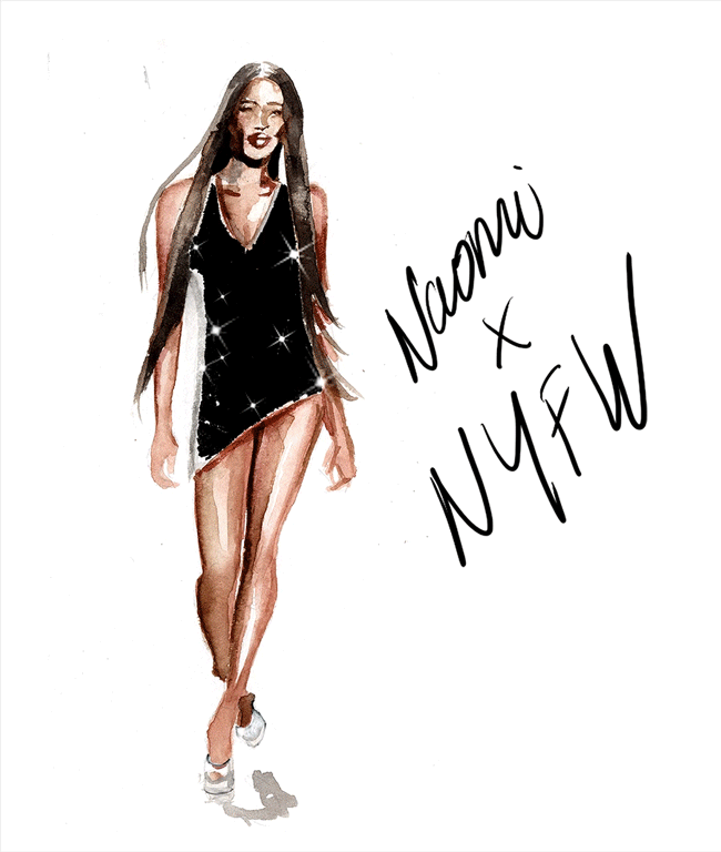 Naomi Campbell fashion week illustrated animation