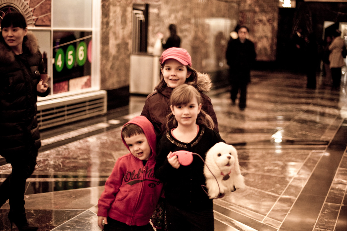 Waiting in the lobby of the Empire State building on Maia’s birthday