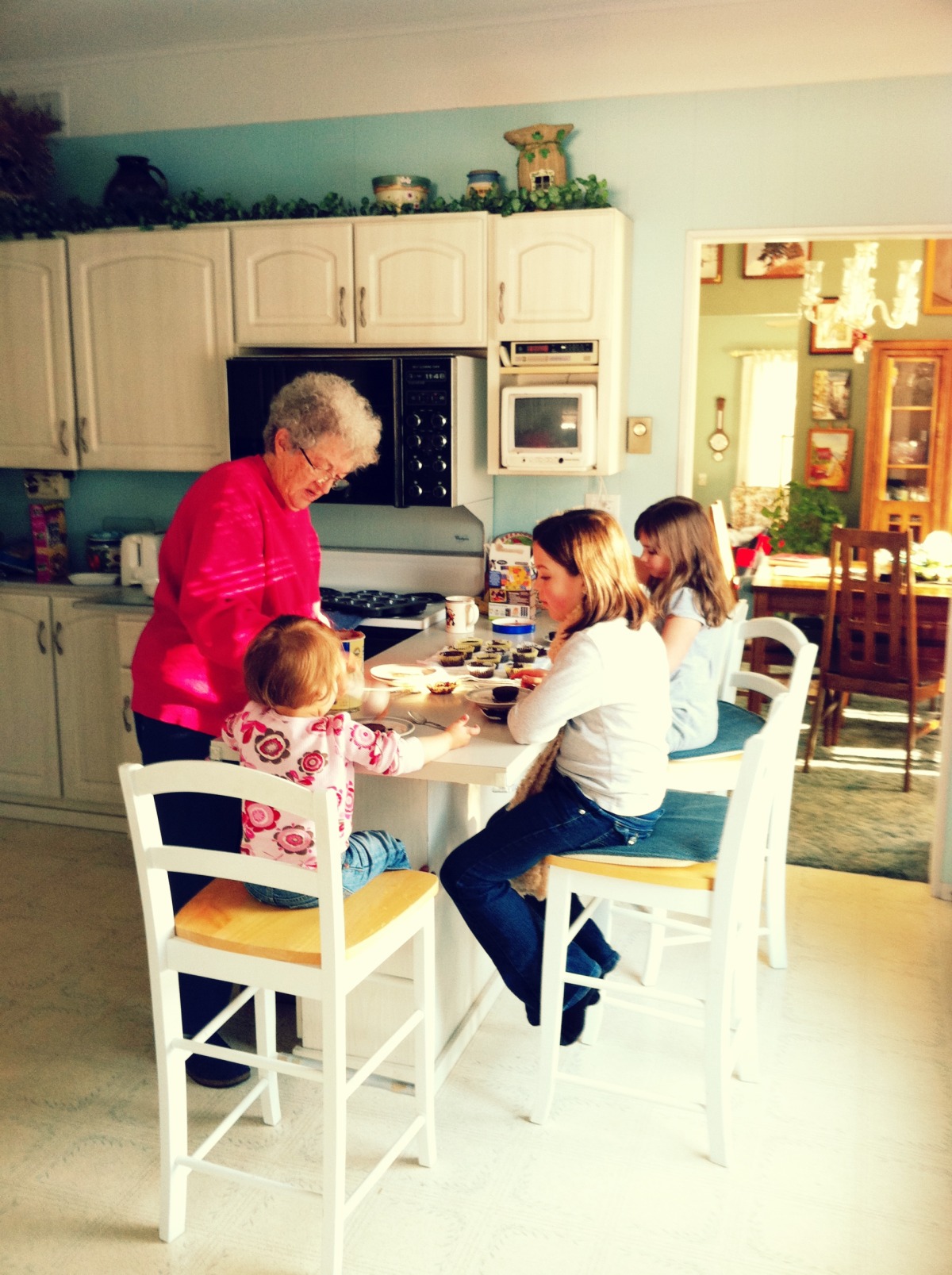 eating breakfast with Great Grandma Janet