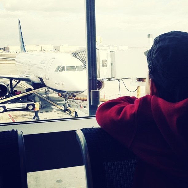 Jones waiting for our plane to arrive at JFK