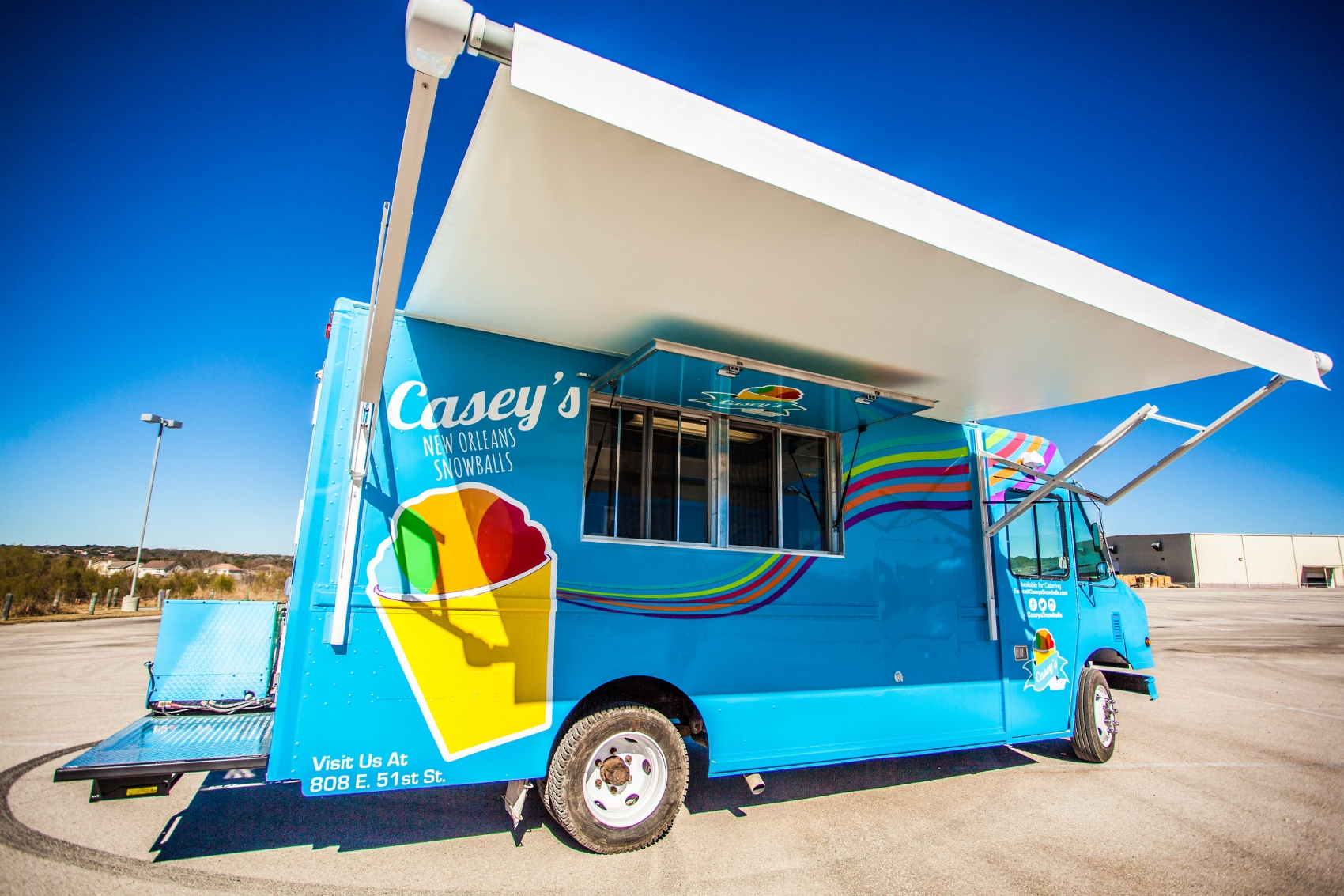 Bright, big, and blue our truck is cute and ready to party.