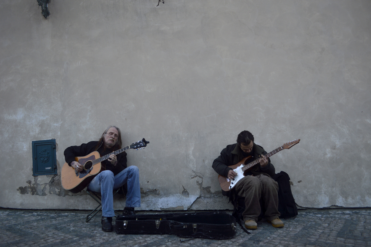 Two guitarists in Prague.