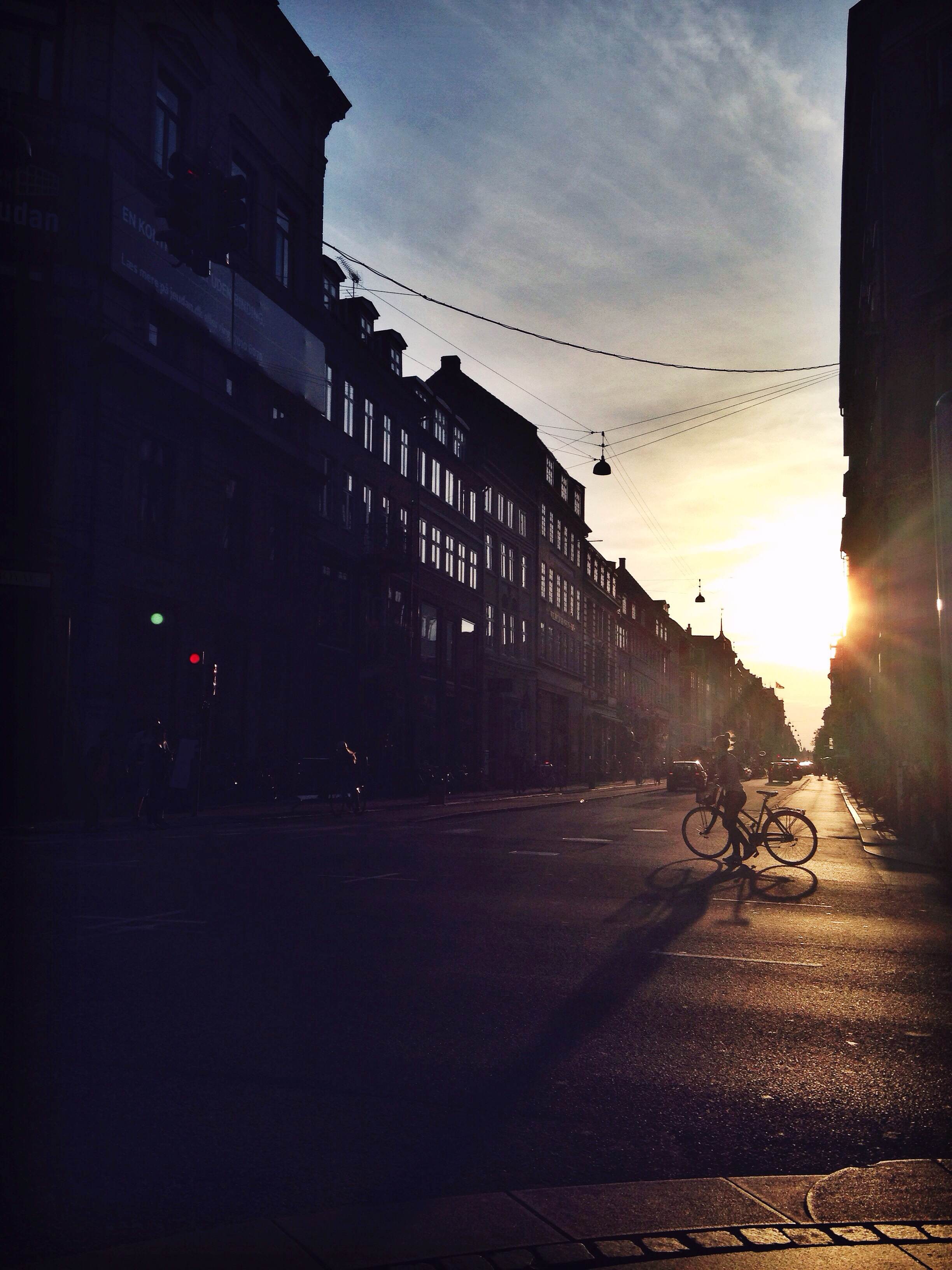 Sunset at Kogens Nytorv in Copenhagen.