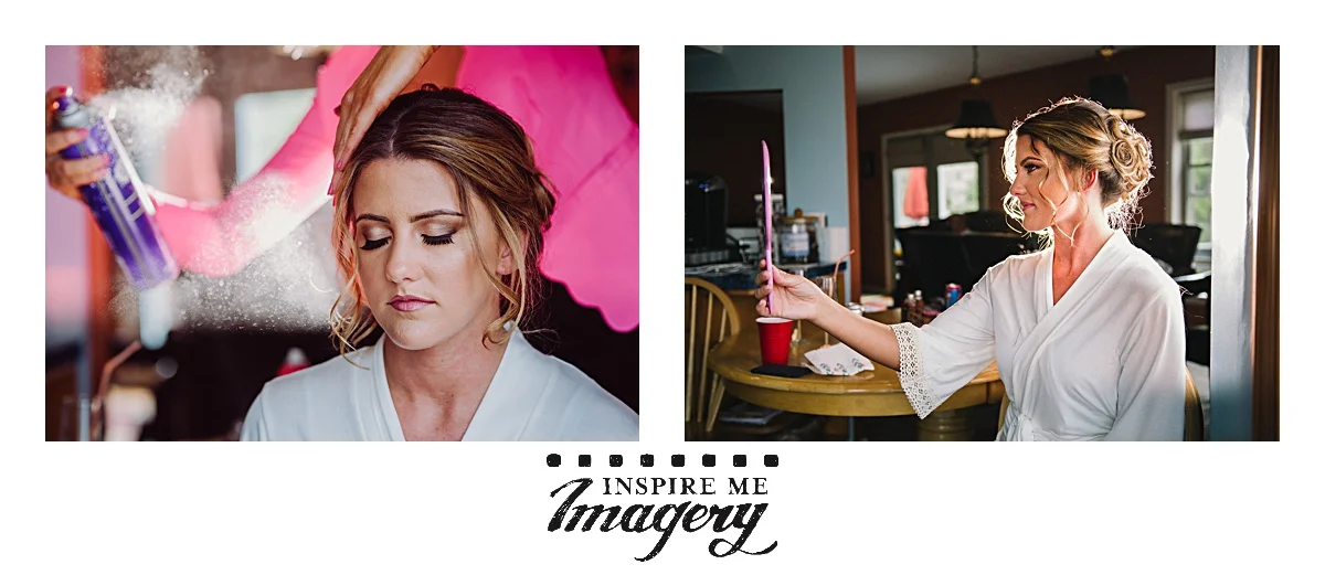 Portraits taken just as the finishing touches are being done for the bride's hair and makeup.