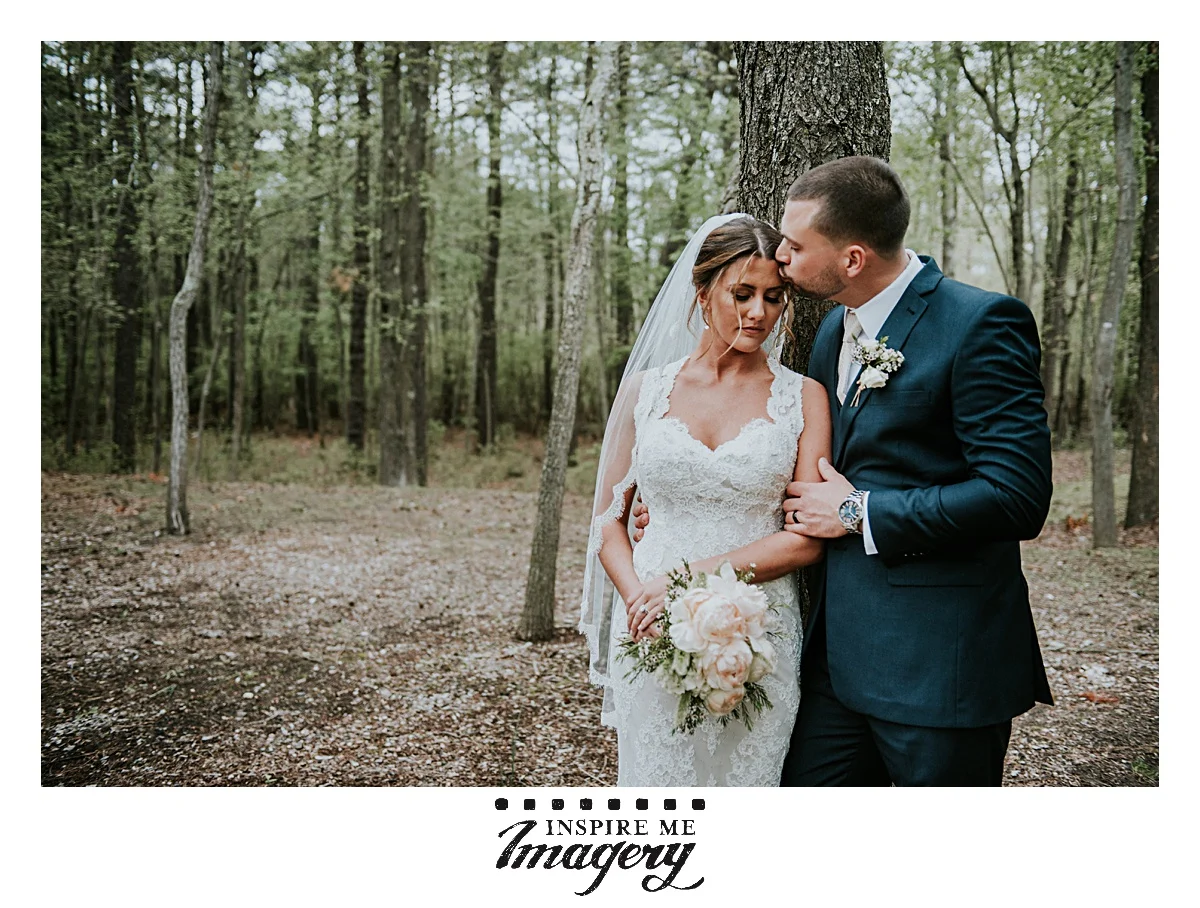 A quiet moment between the bride and her groom.