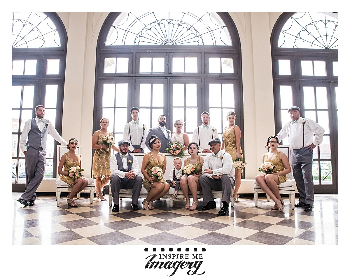 Seriously, the 1920s theme is on point in this wedding party portrait.