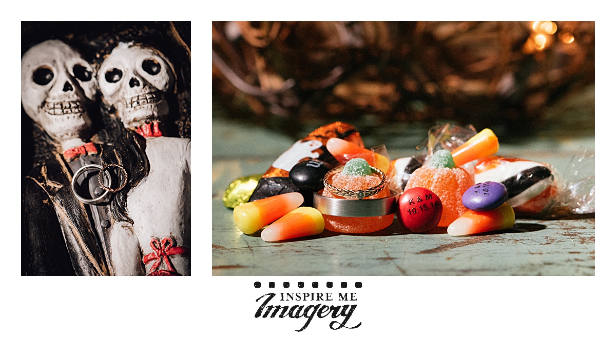 I love the Halloween color palette. I'll take all the oranges, yellows, purples, blacks, and greens that you can throw at me. I love how the rings are featured on the wooden skeletons and in the candy.