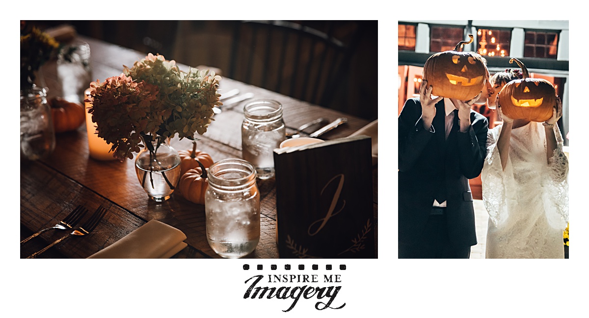 Simple, understated decorations are great in a venue with so much to look at. Also, pumpkin kisses!