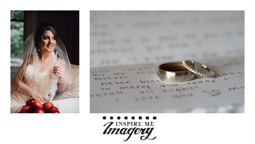 The apples give a great pop of color to this bridal portrait, and the wedding rings on the letter from the bride add a personal element to the ring shot.